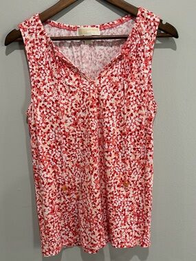 Michael Kors orange and White Floral Sleeveless V-Neck Tank